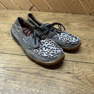 Twisted X Gray and Leopard Print Moccasins